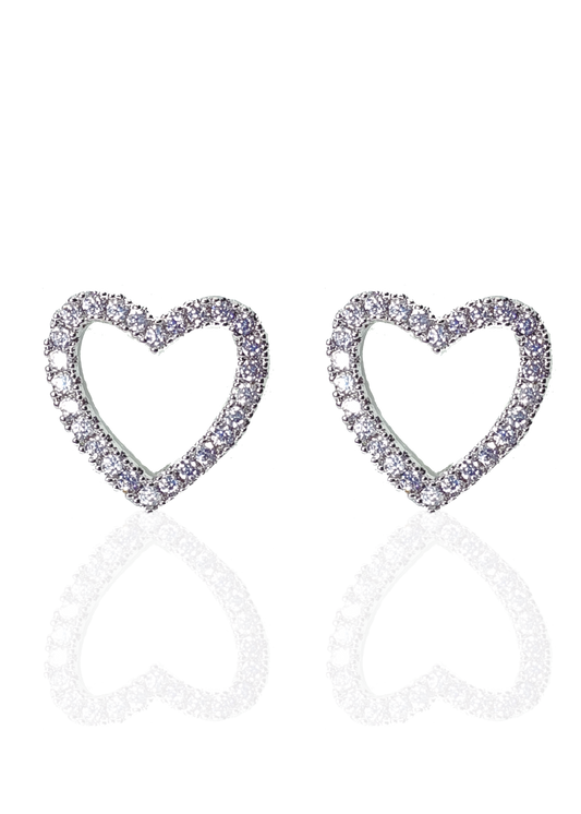 Studs Corazon zirconia plateado