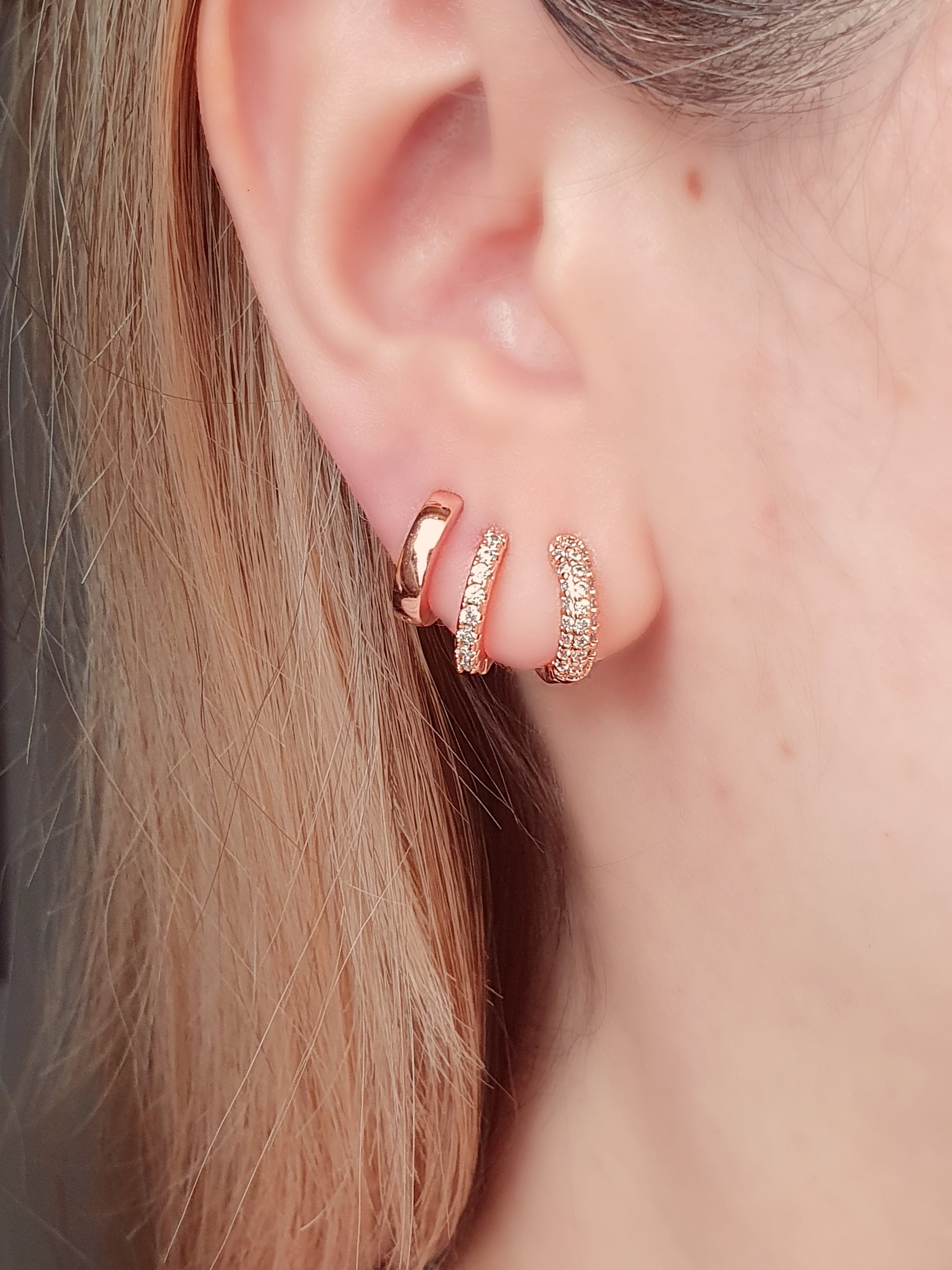 Pave Huggies rose gold